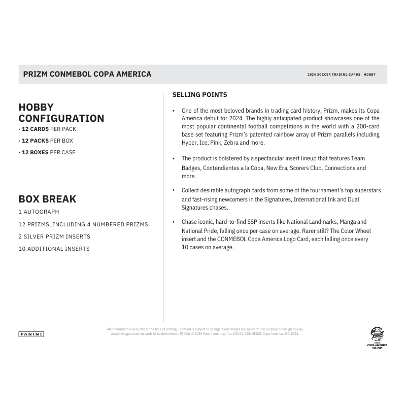 2024 Panini Prizm Conmebol Copa America Hobby 12 Box Case